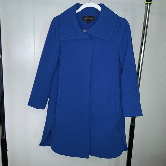 Ann Taylor Cobalt Blue covered snap front pea coat Sz XS tulip hem pockets lined - Picture 1 of 6